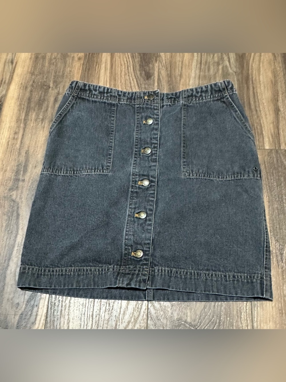 Lauren Jeans Co Ralph Lauren Black Denim Mini Skirt Button Front 6P 100% Cotton